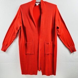 Samantha Erin Red Long Cardigan Duster Sweater Women's Large Pockets